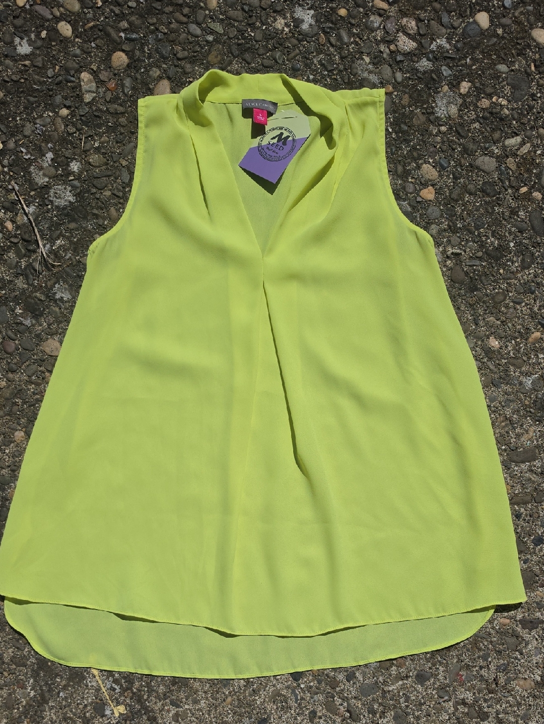 Vince Camuto Neon Lime Sleeveless V-Neck Blouse